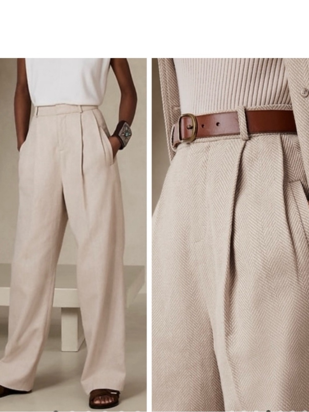 NWT Banana Republic Norfolk Wide-Leg High-Rise Linen-Cotton Pants, Size 10 - Picture 4 of 16